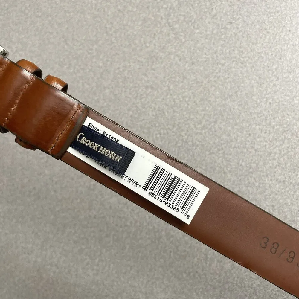 Crookhorn Leather Belt 38 Brown Mens Basketweave Dress Silver Buckle 1.25